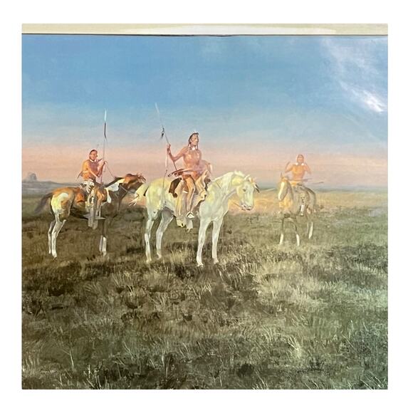 Ace Powell Native Americans At Sunset ART PRINT Numbered 692 Horses 22x26 Framed - Picture 1 of 7